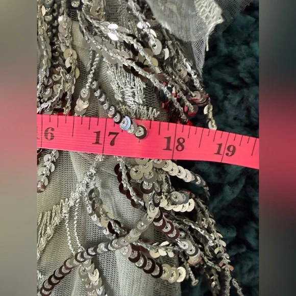 Lulus On a the Dance Floor Silver Sequin Fringe Shift Dress size Small - Picture 3 of 12